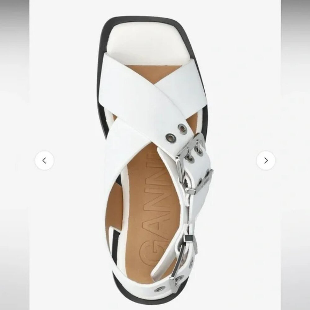 NEW! GANNI CROSS STRAP BUCKLE SANDALS EGRET WHITE - Picture 5 of 8